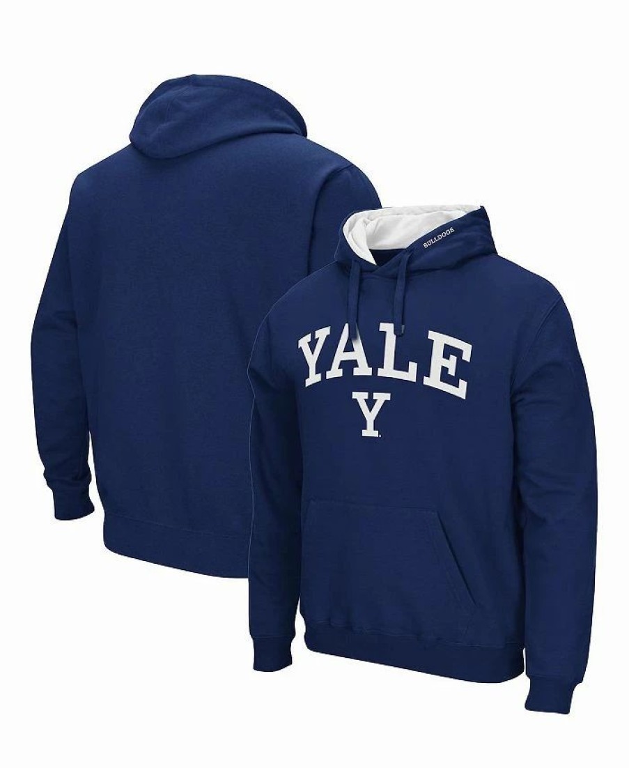 Sports Fan Shop * | Men'S Yale Bulldogs Arch And Logo Pullover Hoodie Navy