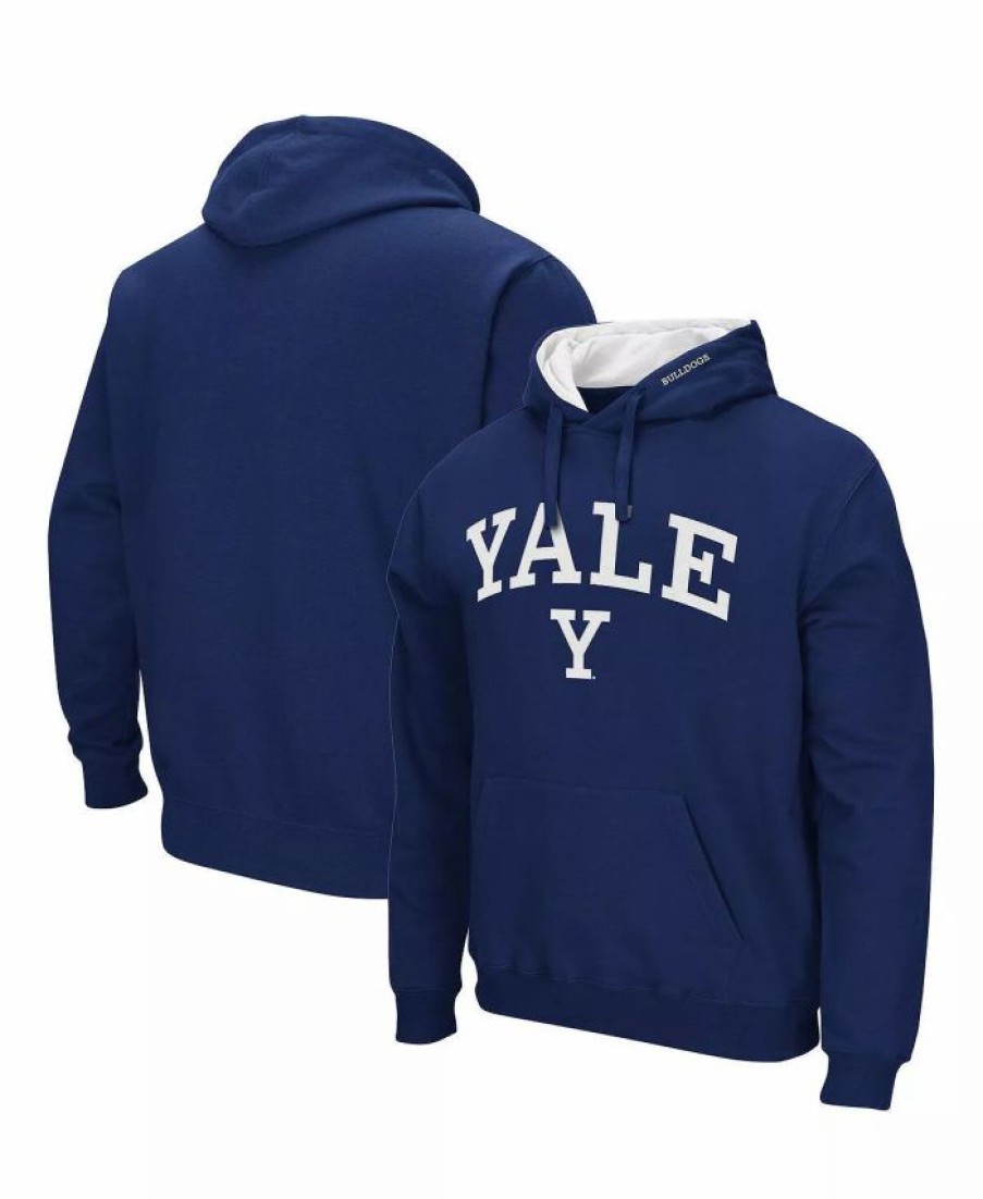 Sports Fan Shop * | Men'S Yale Bulldogs Arch And Logo Pullover Hoodie Navy