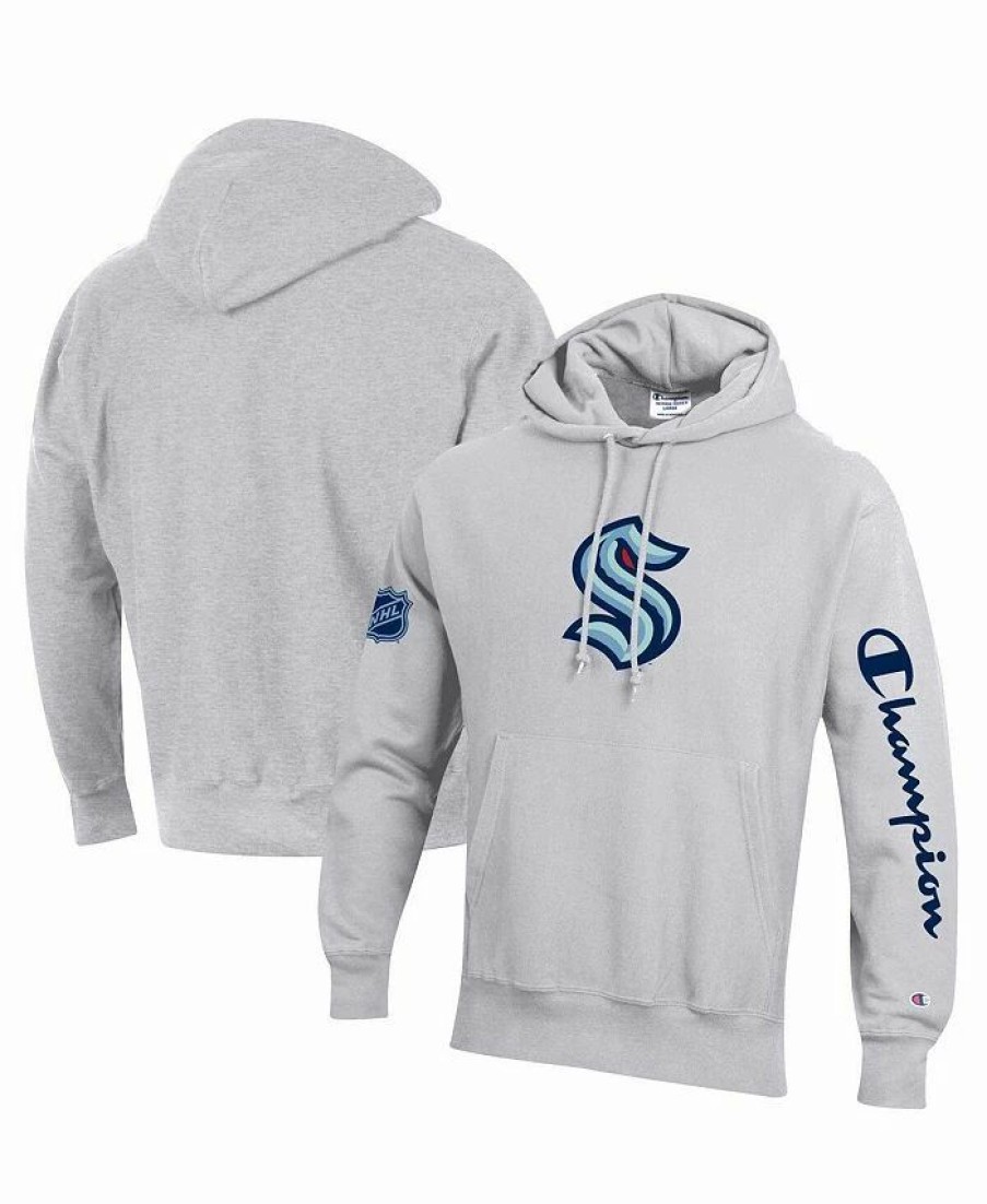 Sports Fan Shop * | Champion Men'S Seattle Kraken Reverse Weave Pullover Hoodie Heathered Gray