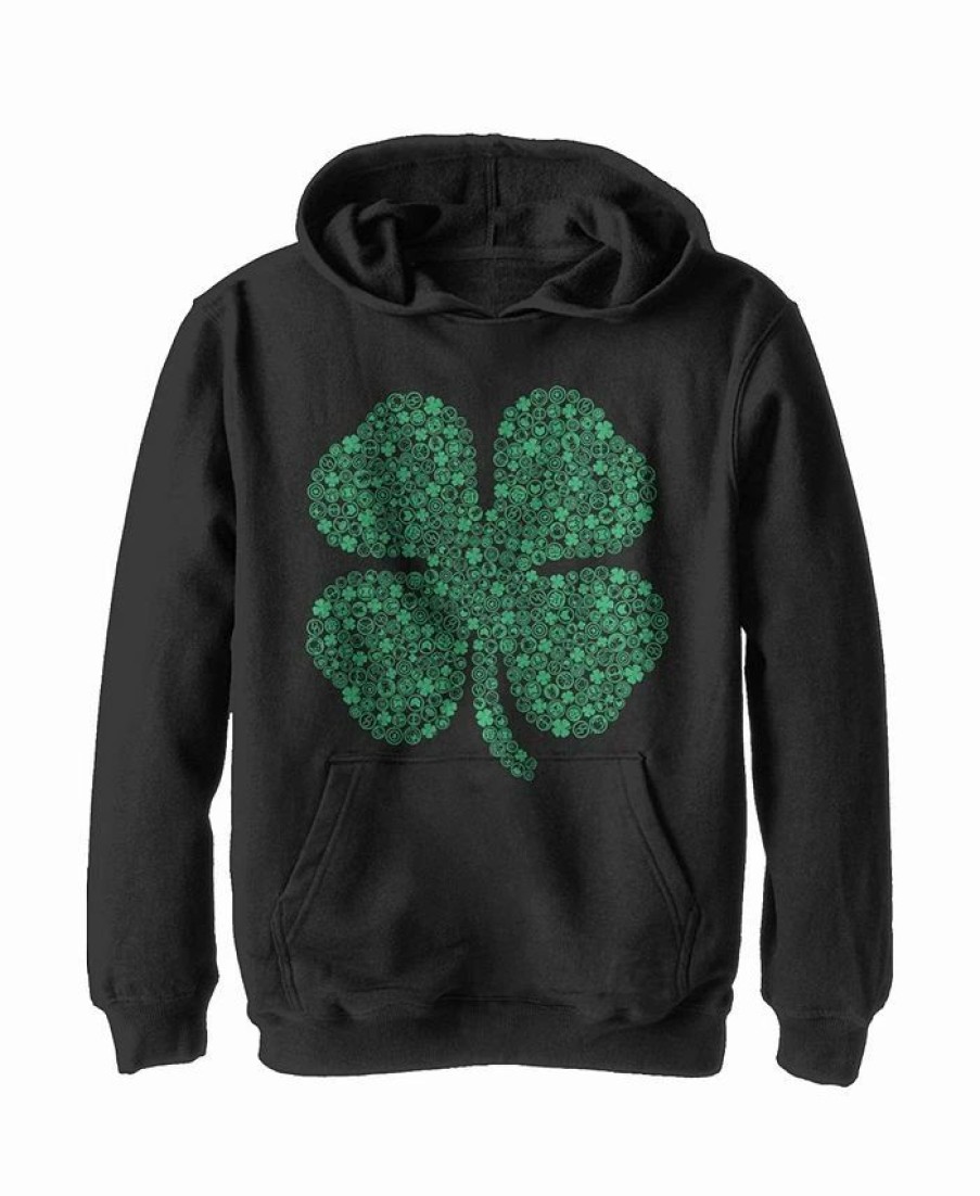 Kids * | Marvel Boy'S St. Patrick'S Day Hero Icon Clover Child Pull Over Hoodie Black