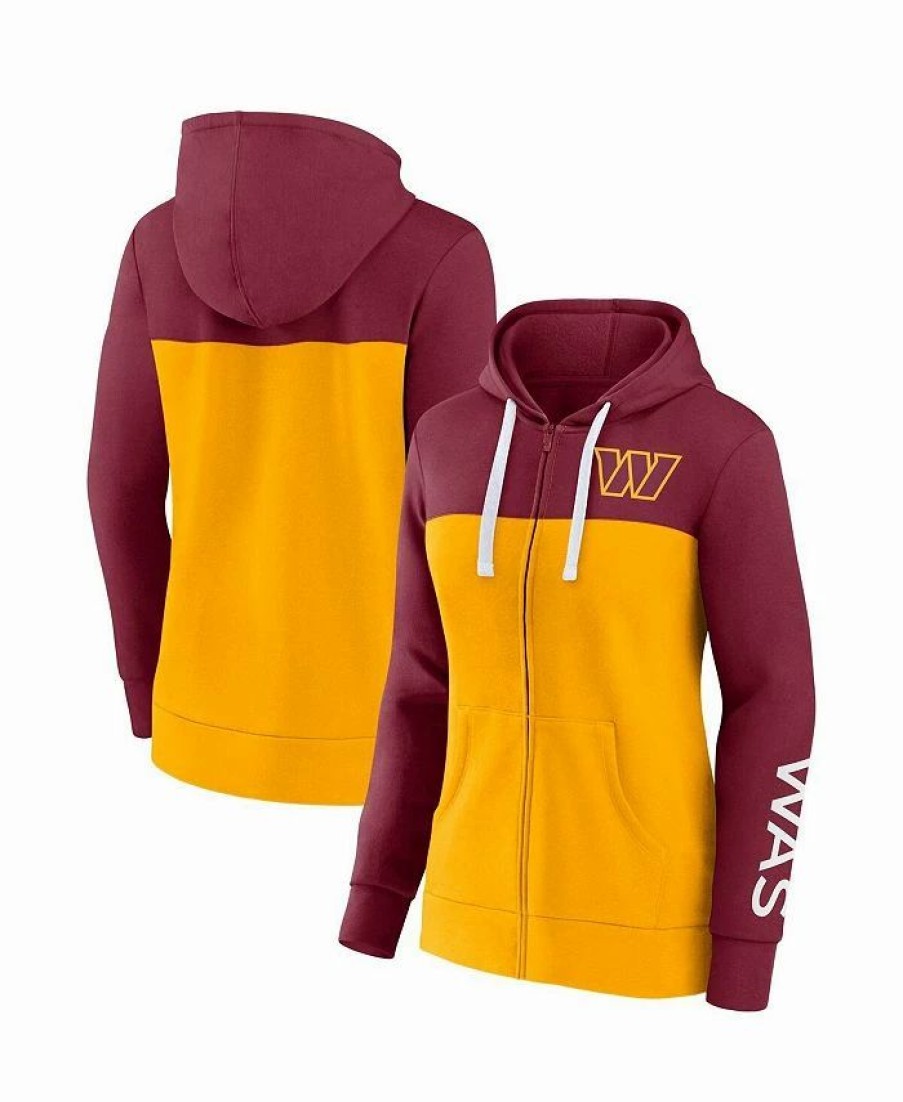 Sports Fan Shop * | Fanatics Women'S Branded Washington Commanders Take The Field Color Block Full-Zip Hoodie Burgundy, Gold