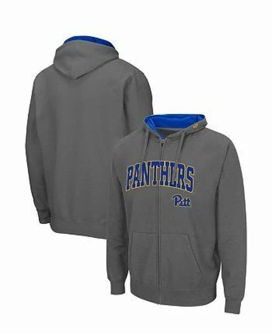 Sports Fan Shop * | Men'S Pitt Panthers Arch & Team Logo 3.0 Full-Zip Hoodie Charcoal