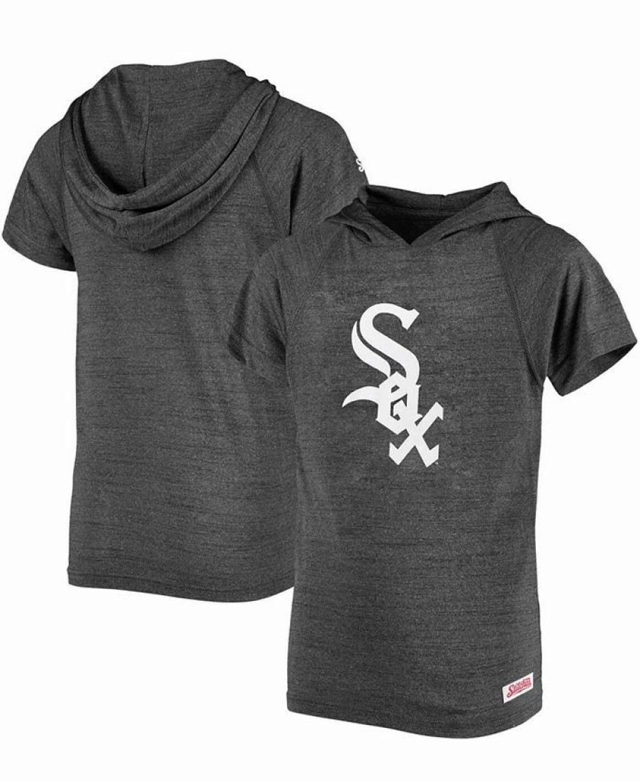 Sports Fan Shop * | Youth Boys Heather Black Chicago White Sox Raglan Short Sleeve Pullover Hoodie Heathered Black