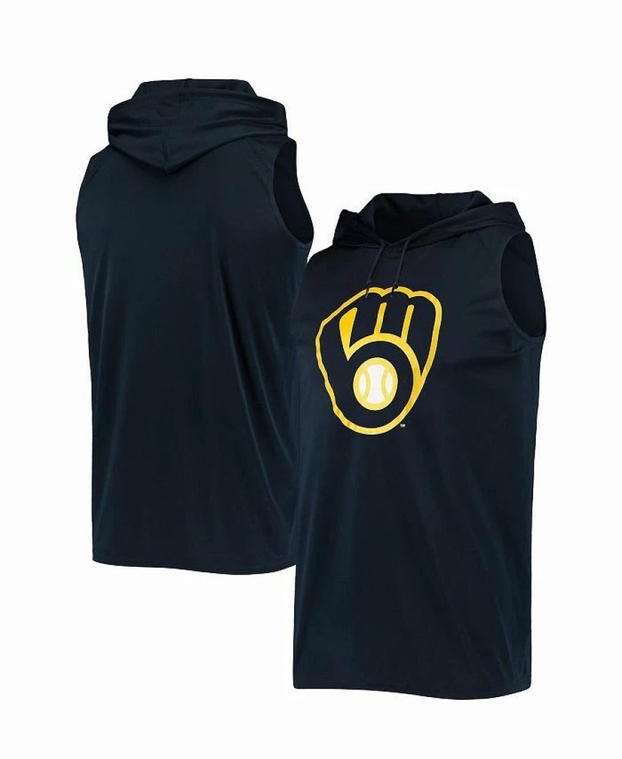 Sports Fan Shop * | Men'S Milwaukee Brewers Sleeveless Pullover Hoodie Navy