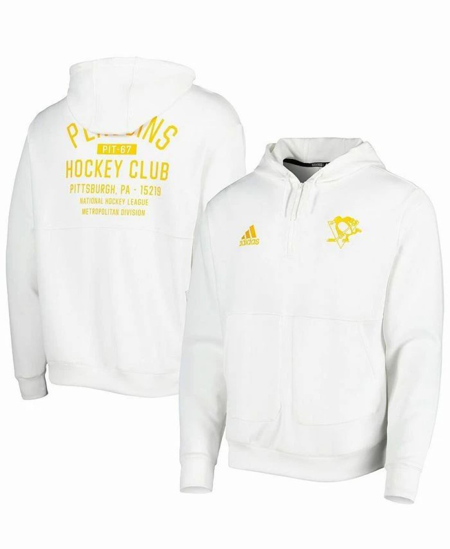 Sports Fan Shop * | Adidas Men'S Pittsburgh Penguins Zero Dye Aeroready 1/4-Zip Hoodie White