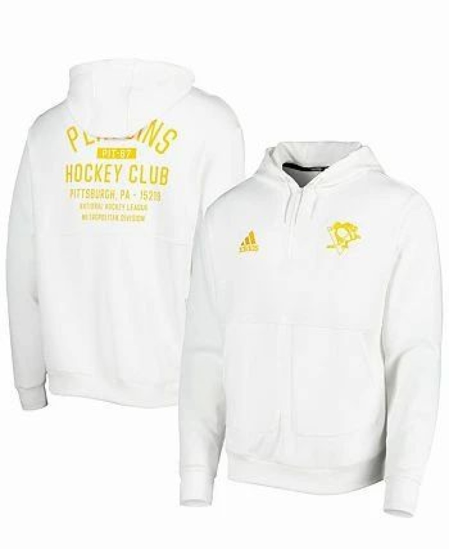 Sports Fan Shop * | Adidas Men'S Pittsburgh Penguins Zero Dye Aeroready 1/4-Zip Hoodie White