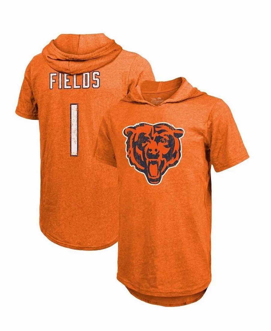 Sports Fan Shop * | Fanatics Men'S Branded Justin Fields Chicago Bears Player Name And Number Tri-Blend Short Sleeve Hoodie T-Shirt Orange