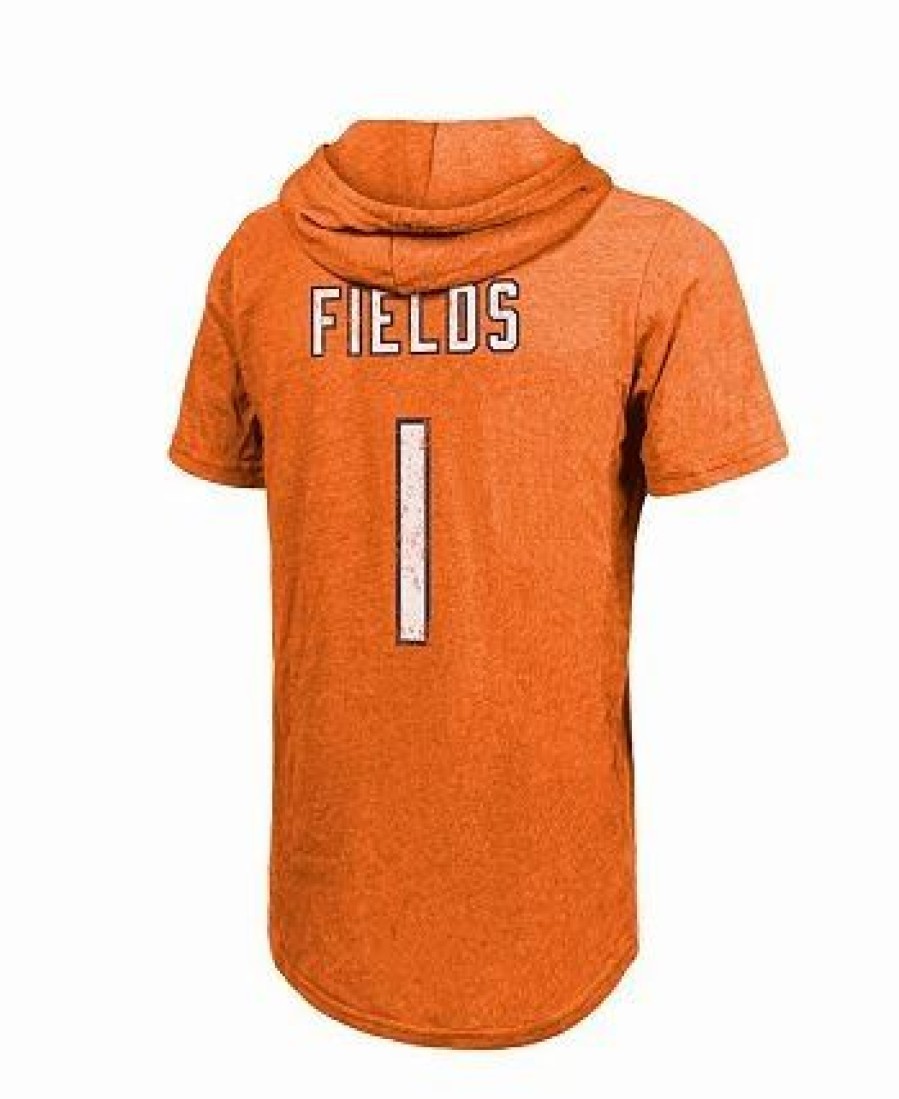 Sports Fan Shop * | Fanatics Men'S Branded Justin Fields Chicago Bears Player Name And Number Tri-Blend Short Sleeve Hoodie T-Shirt Orange