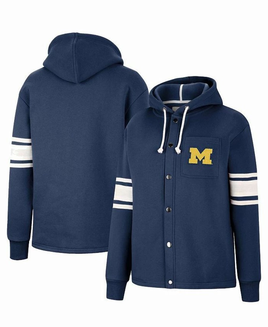 Sports Fan Shop * | Women'S Michigan Wolverines Mia Striped Full-Snap Hoodie Jacket Navy