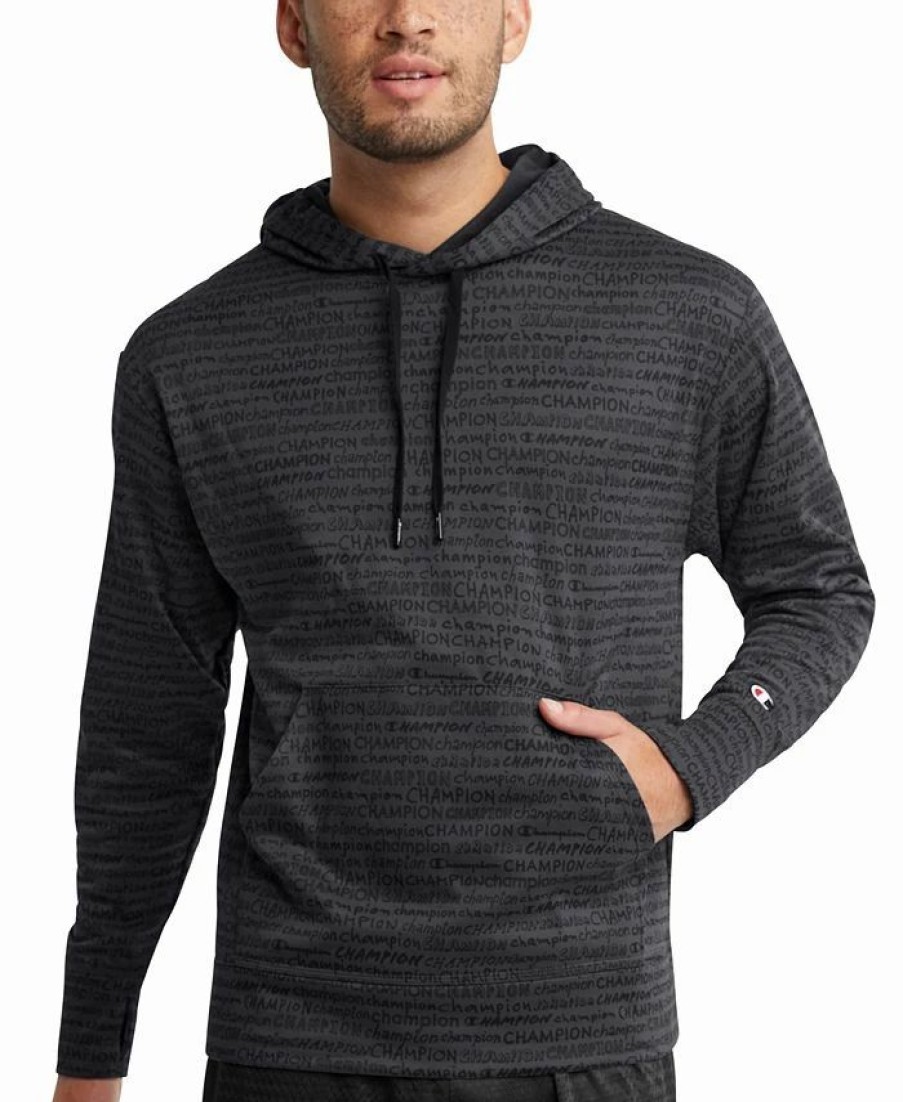 Activewear * | Champion Men'S Aop Game Day Long-Sleeve Stretch Hoodie Lt Handwritten Champion Neutrl