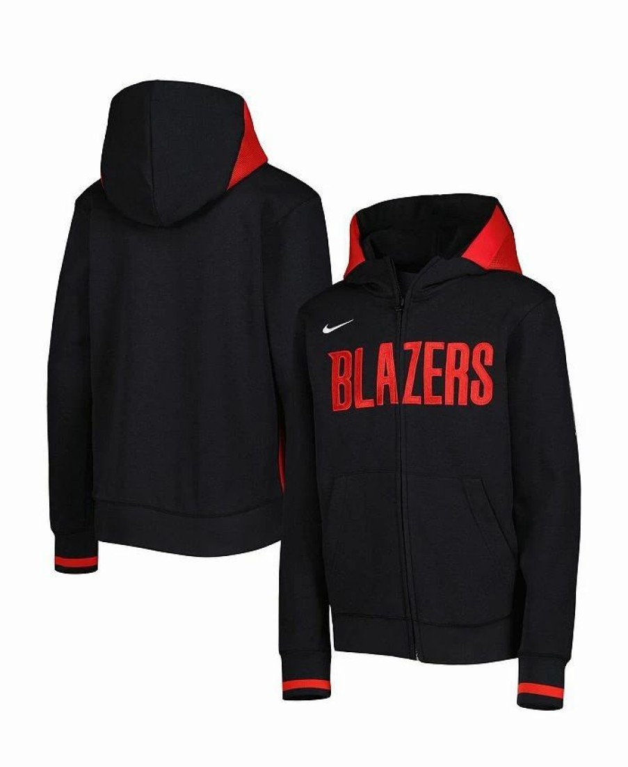 Sports Fan Shop * | Nike Youth Boys Portland Trail Blazers Courtside Showtime Performance Full-Zip Hoodie Black