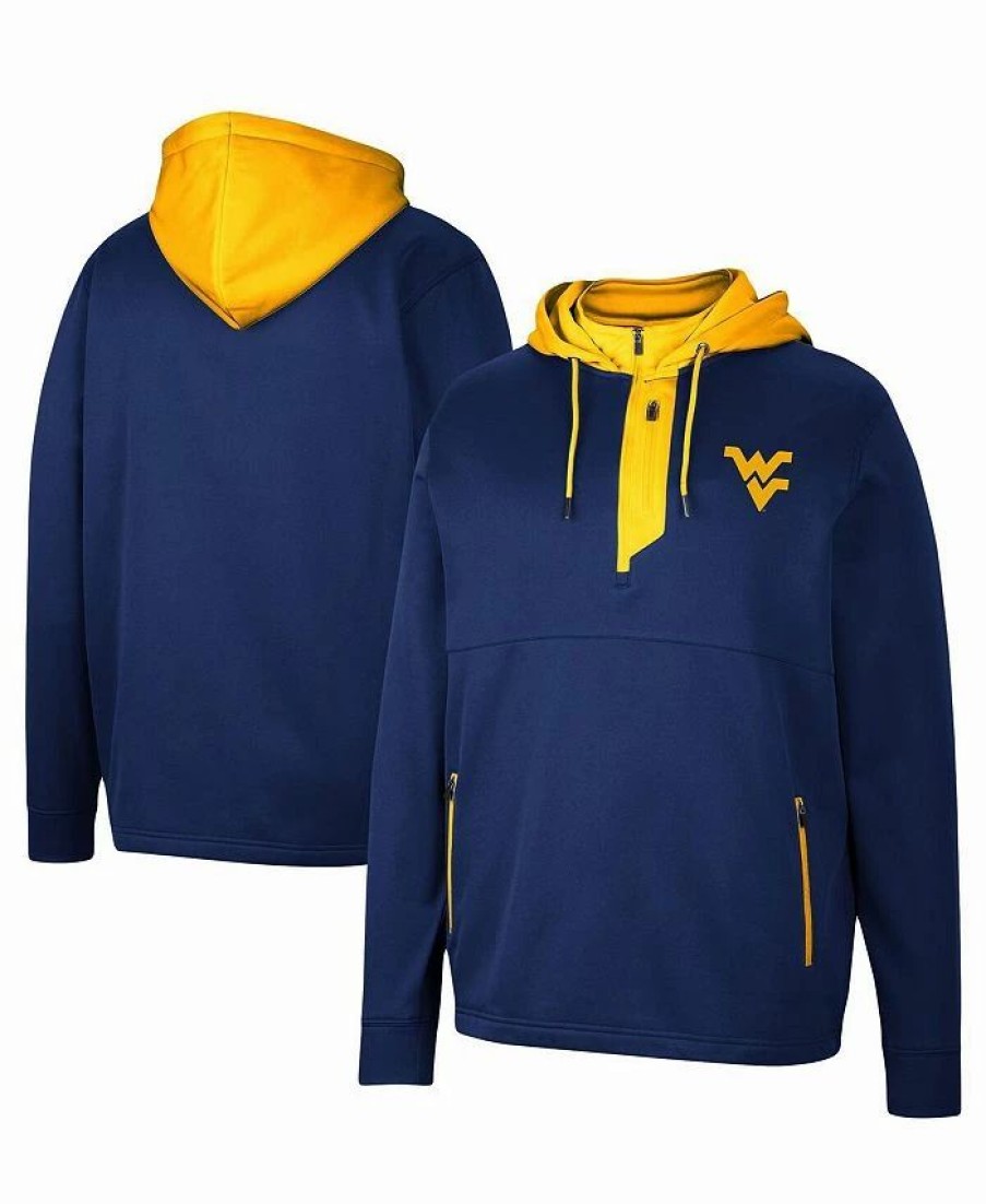 Sports Fan Shop * | Men'S West Virginia Mountaineers Luge 3.0 Quarter-Zip Hoodie Navy