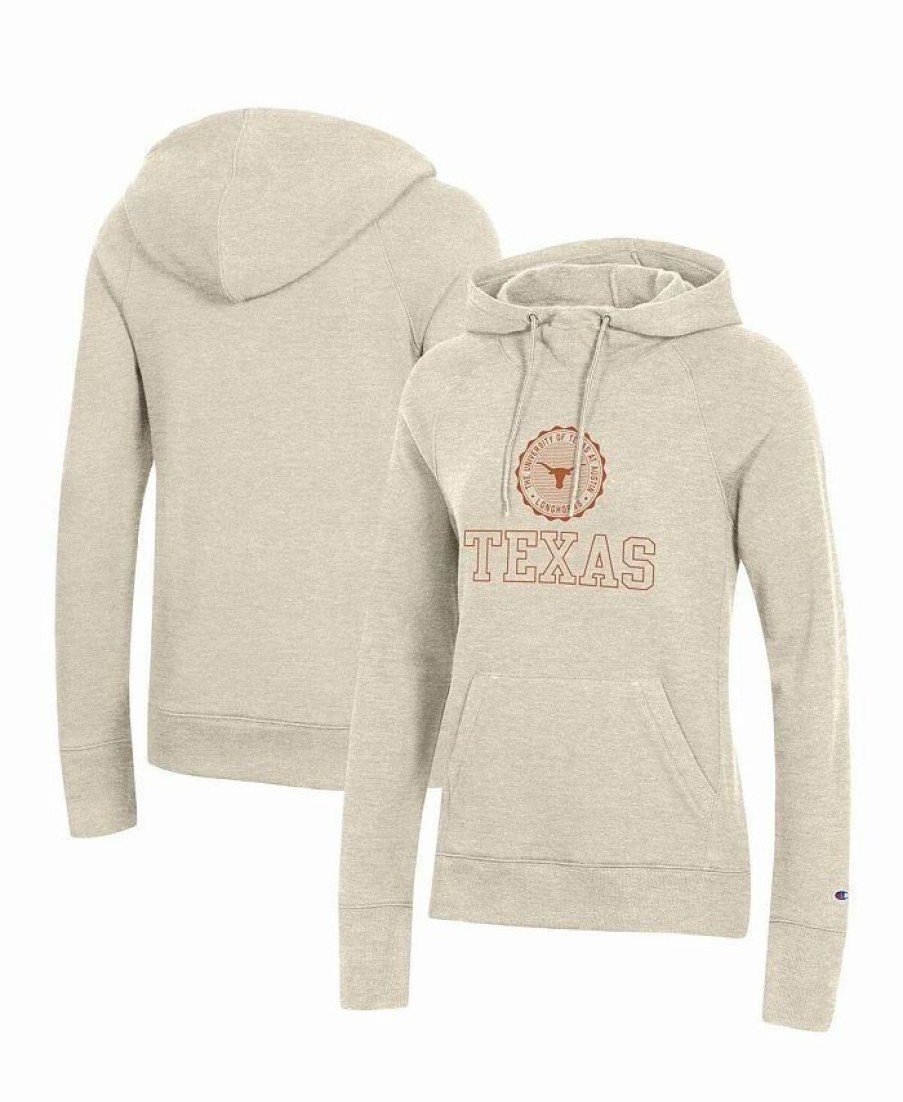 Sports Fan Shop * | Champion Women'S Heathered Texas Longhorns College Seal Pullover Hoodie Oatmeal