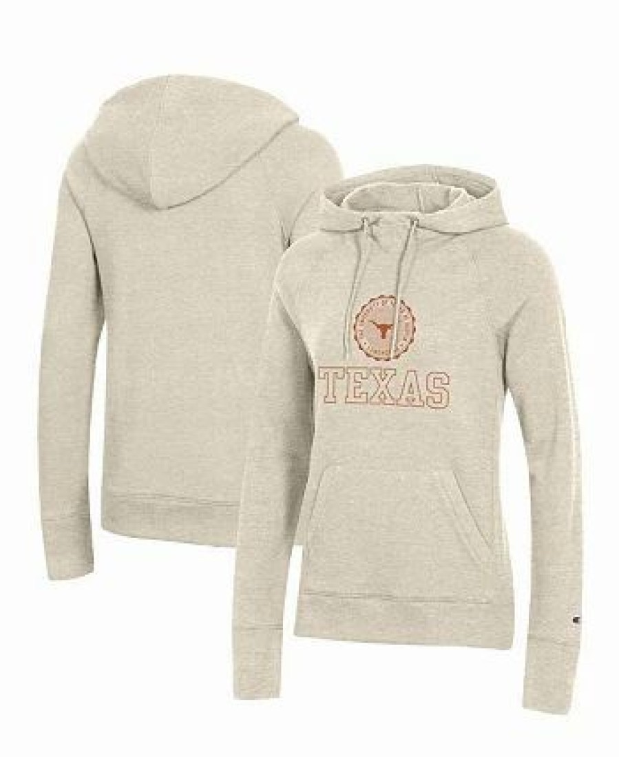 Sports Fan Shop * | Champion Women'S Heathered Texas Longhorns College Seal Pullover Hoodie Oatmeal