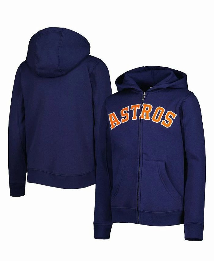 Sports Fan Shop * | Outerstuff Youth Boys Houston Astros Wordmark Full-Zip Fleece Hoodie Navy