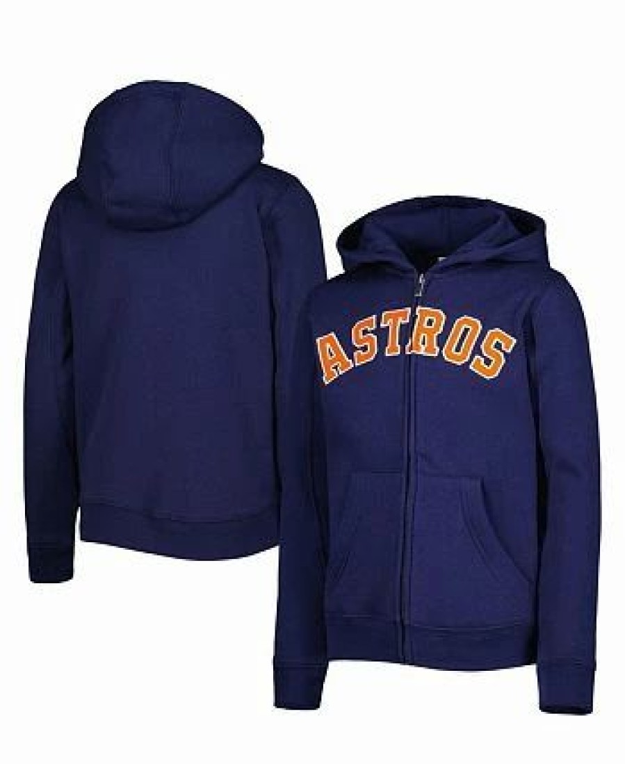 Sports Fan Shop * | Outerstuff Youth Boys Houston Astros Wordmark Full-Zip Fleece Hoodie Navy