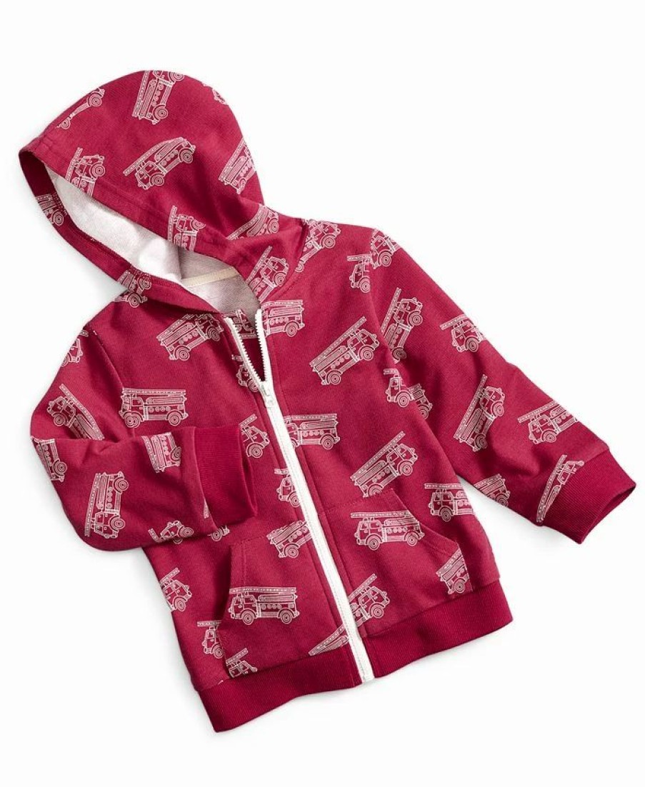 Kids * | Toddler Boys Fire Truck Zip Up Hoodie, Created For Macy'S Sweet Raspberry