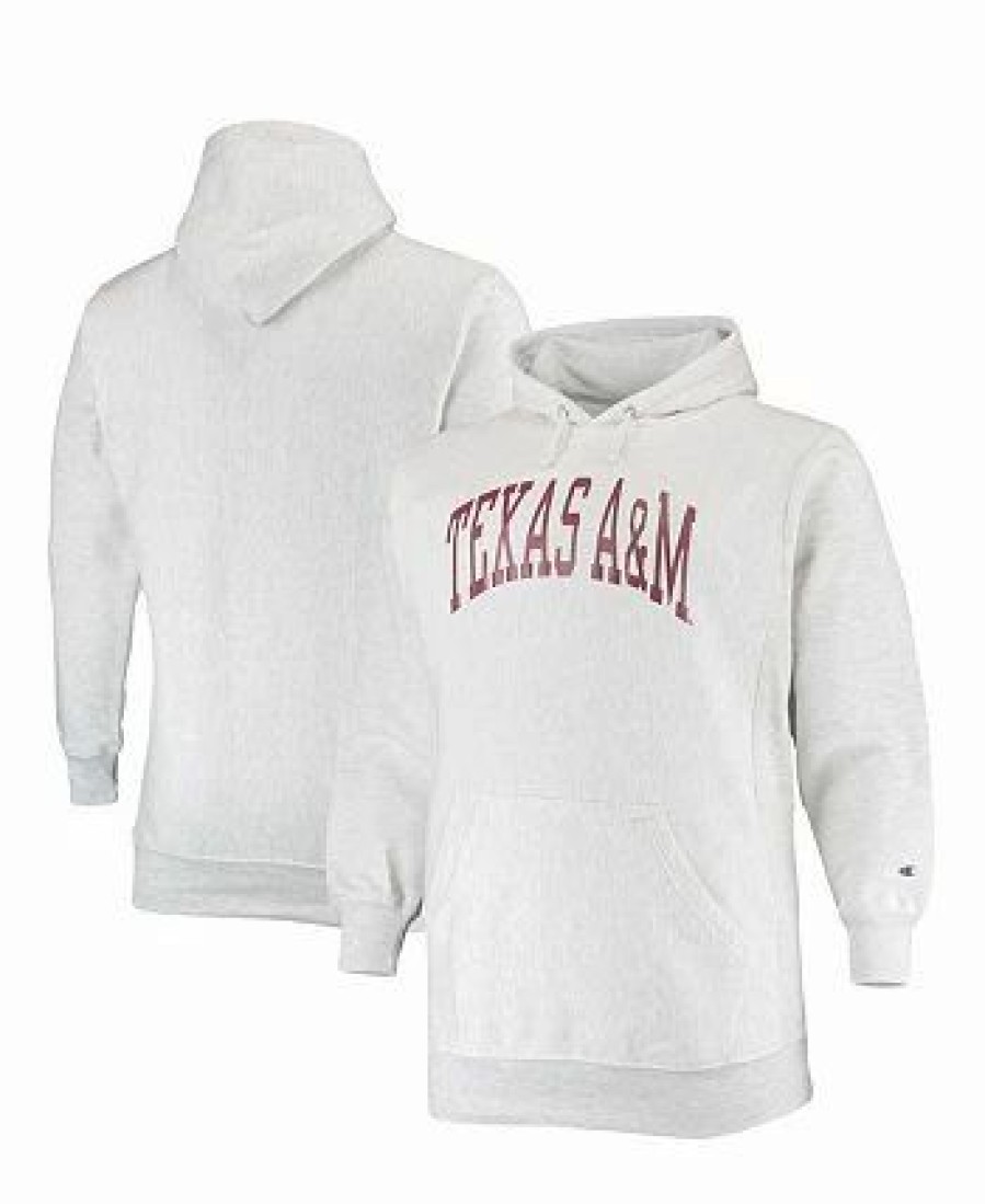 Sports Fan Shop * | Champion Men'S Texas A&M Aggies Big And Tall Reverse Weave Fleece Pullover Hoodie Sweatshirt Heathered Gray