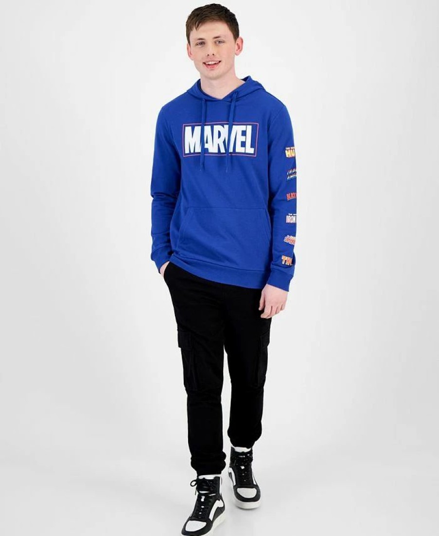 Hoodies & Sweatshirts * | Men'S Marvel Logo Long Sleeves Hoodie Royal Blue