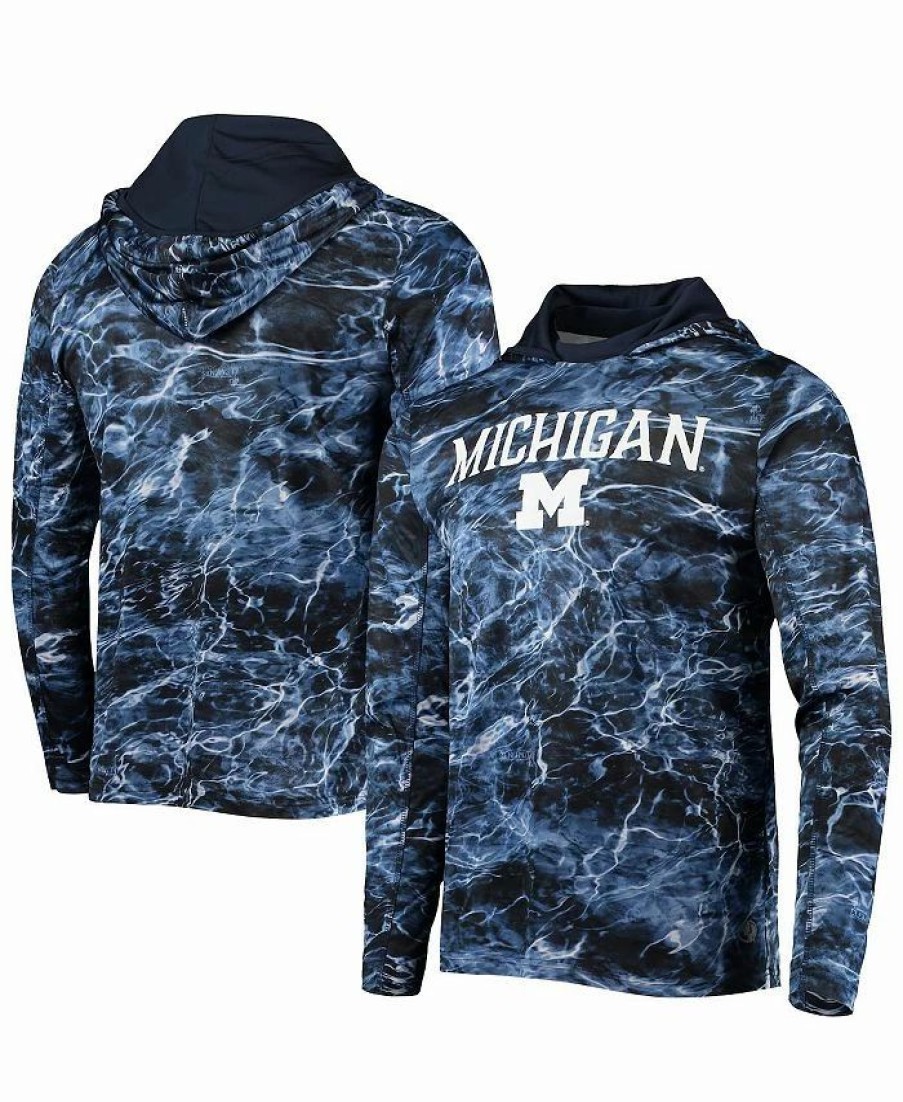 Sports Fan Shop * | Men'S Michigan Wolverines Mossy Oak Spf 50 Performance Long Sleeve Hoodie T-Shirt Navy