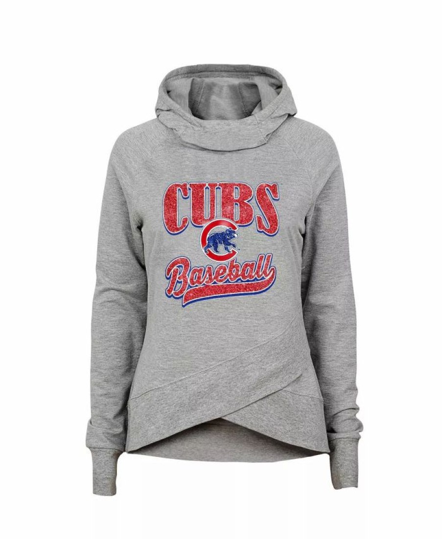 Sports Fan Shop * | Outerstuff Girls Youth Heather Gray Chicago Cubs America'S Team Raglan Pullover Hoodie Heathered Gray