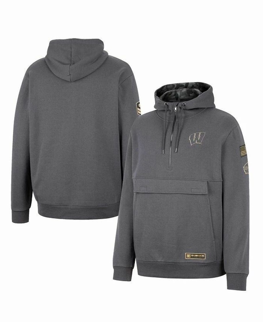 Sports Fan Shop * | Men'S Wisconsin Badgers Oht Military-Inspired Appreciation Quarter-Zip Hoodie Charcoal