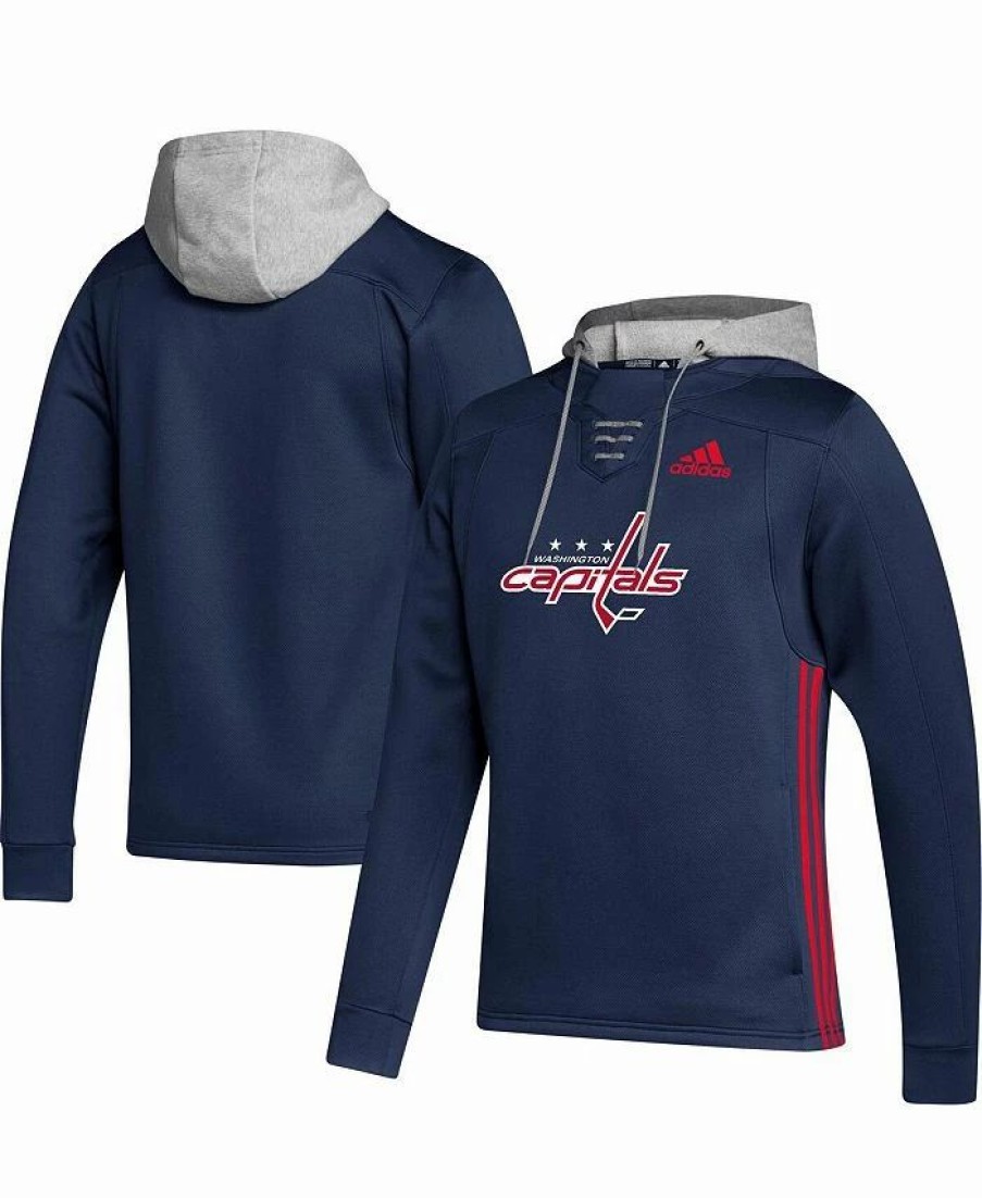 Sports Fan Shop * | Adidas Men'S Washington Capitals Skate Lace Primeblue Team Pullover Hoodie Navy