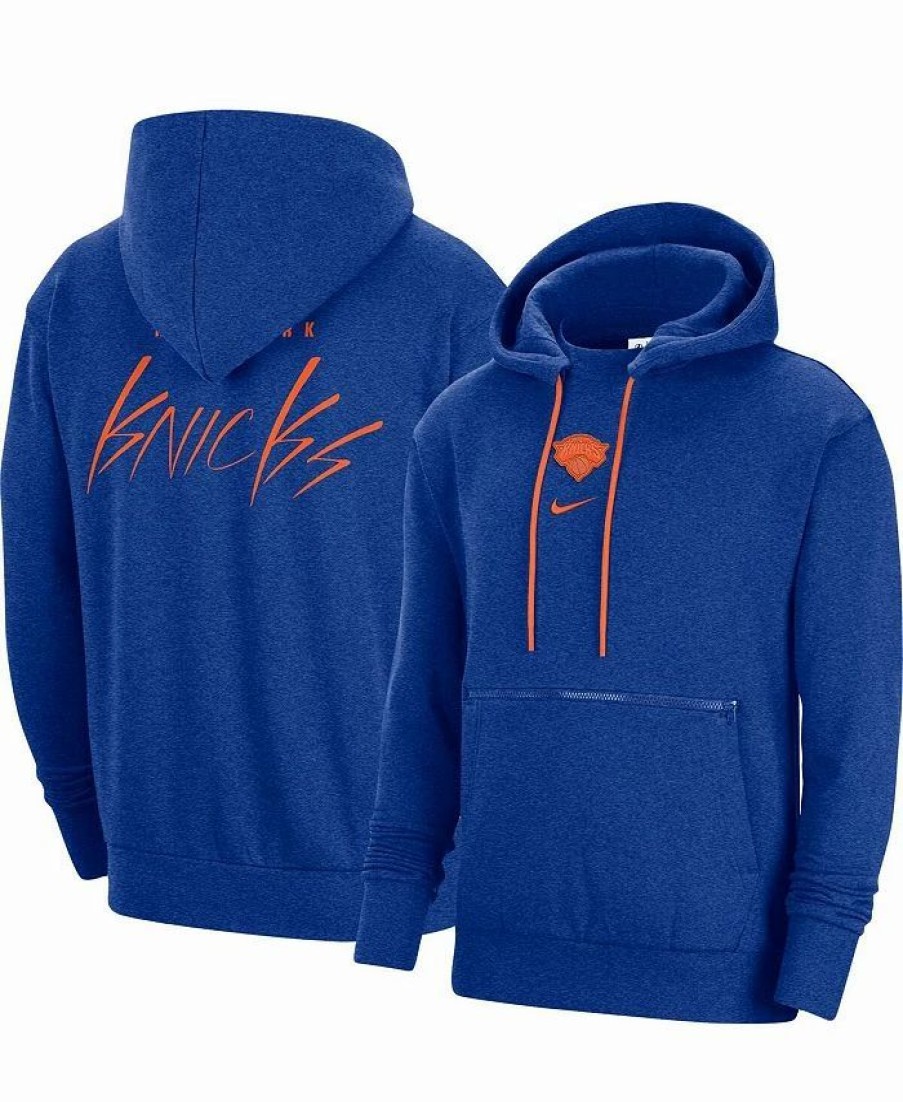 Sports Fan Shop * | Nike Men'S Heather New York Knicks Courtside Versus Flight Pullover Hoodie Blue