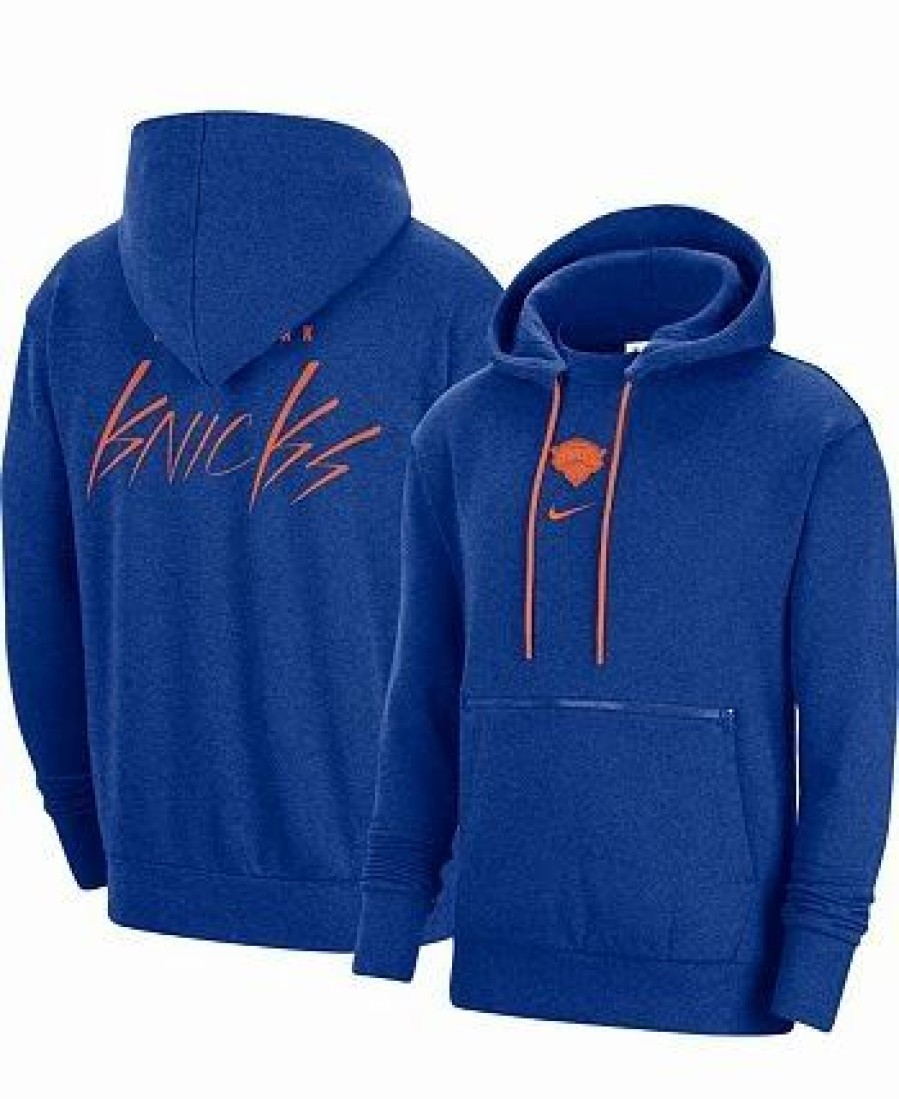 Sports Fan Shop * | Nike Men'S Heather New York Knicks Courtside Versus Flight Pullover Hoodie Blue