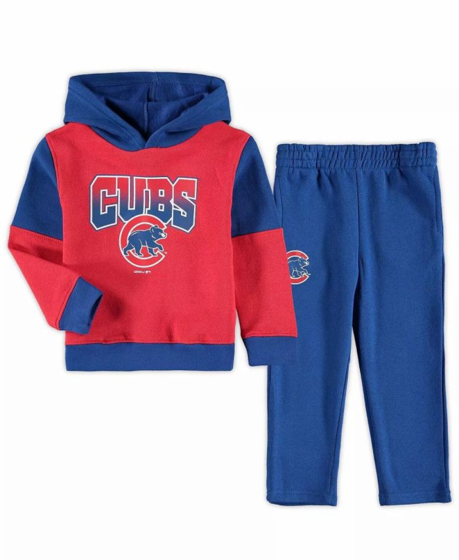 Sports Fan Shop * | Outerstuff Toddler Boys And Girls Chicago Cubs Sideline Fleece Pullover Hoodie Pants Set Red, Royal