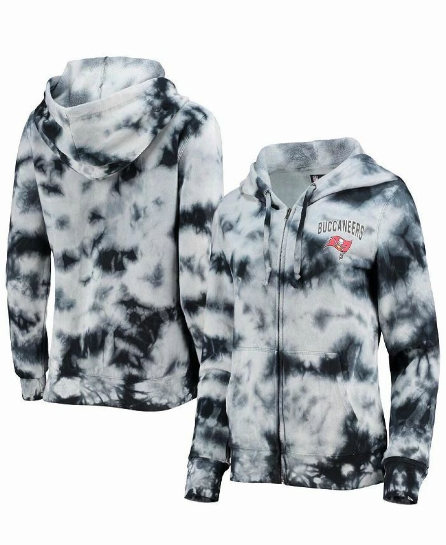 Sports Fan Shop * | New Era Women'S Tampa Bay Buccaneers Tie-Dye Fleece Full-Zip Hoodie Black