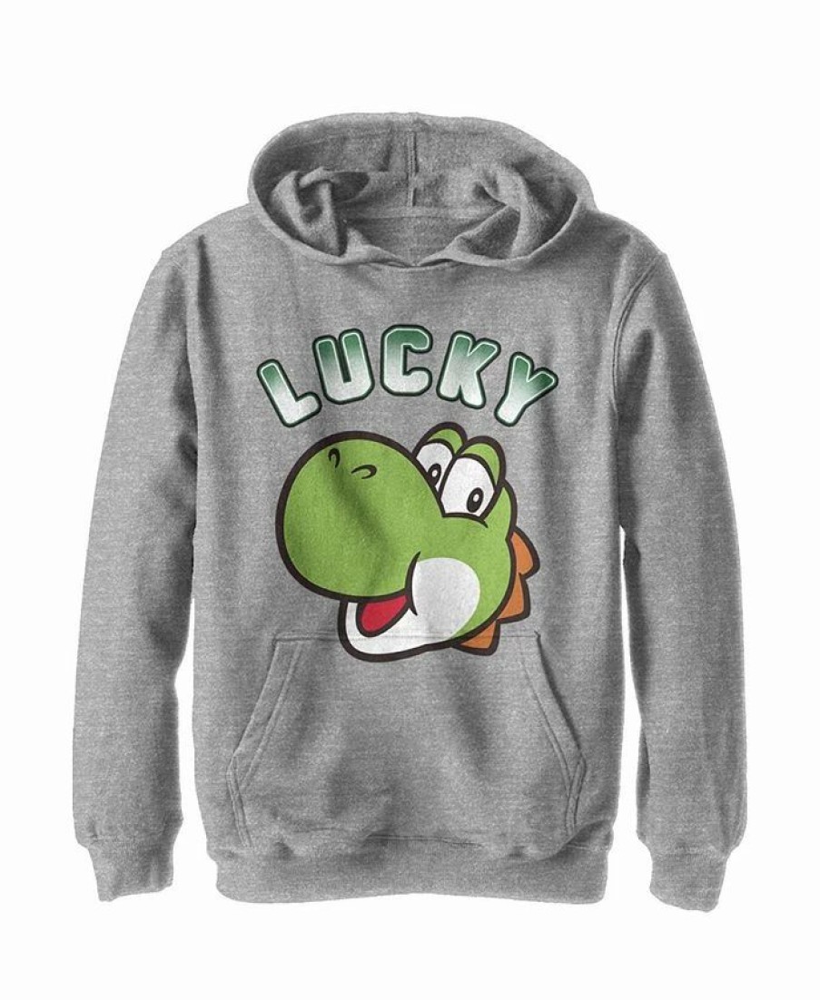 Kids * | Nintendo Boy'S Super Mario St. Patrick'S Day Lucky Yoshi Retro Child Pull Over Hoodie Athletic Heather