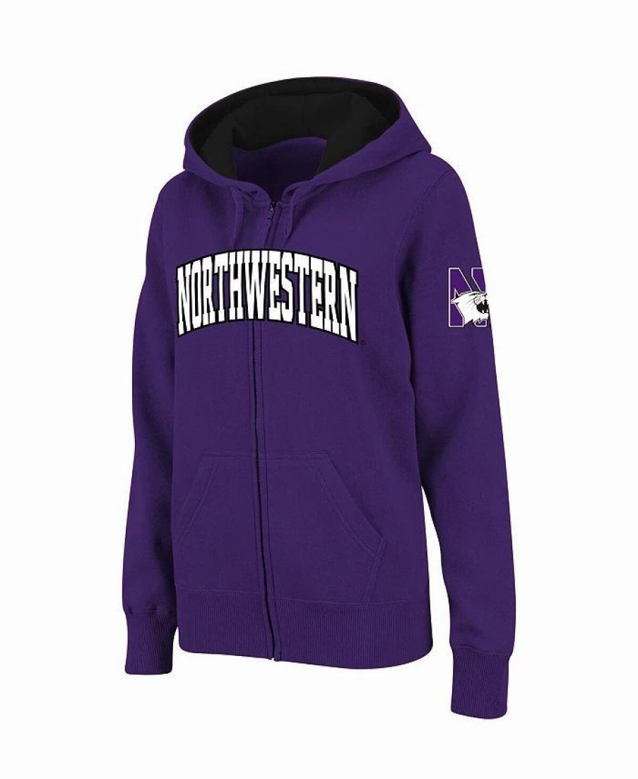 Sports Fan Shop * | Women'S Northwestern Wildcats Arched Name Full-Zip Hoodie Purple