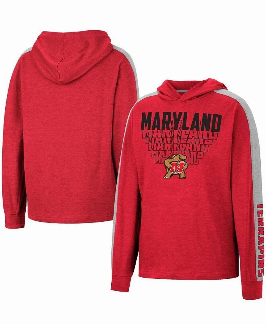 Sports Fan Shop * | Boys Youth Maryland Terrapins Wind Changes Raglan Hoodie T-Shirt Heathered Red