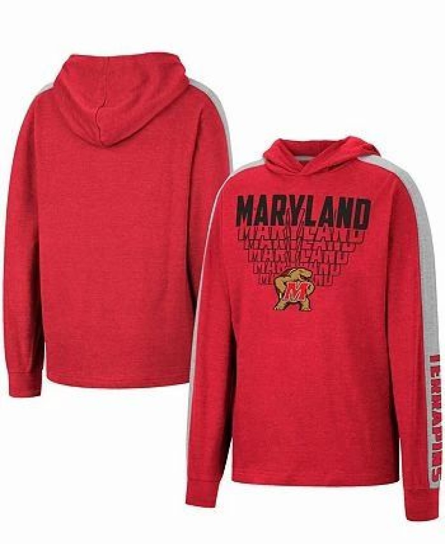 Sports Fan Shop * | Boys Youth Maryland Terrapins Wind Changes Raglan Hoodie T-Shirt Heathered Red