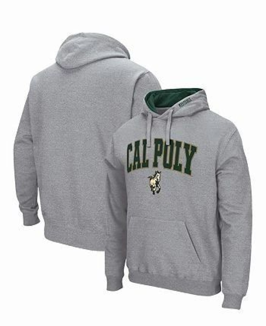 Sports Fan Shop * | Men'S Cal Poly Mustangs Arch And Logo Pullover Hoodie Heathered Gray