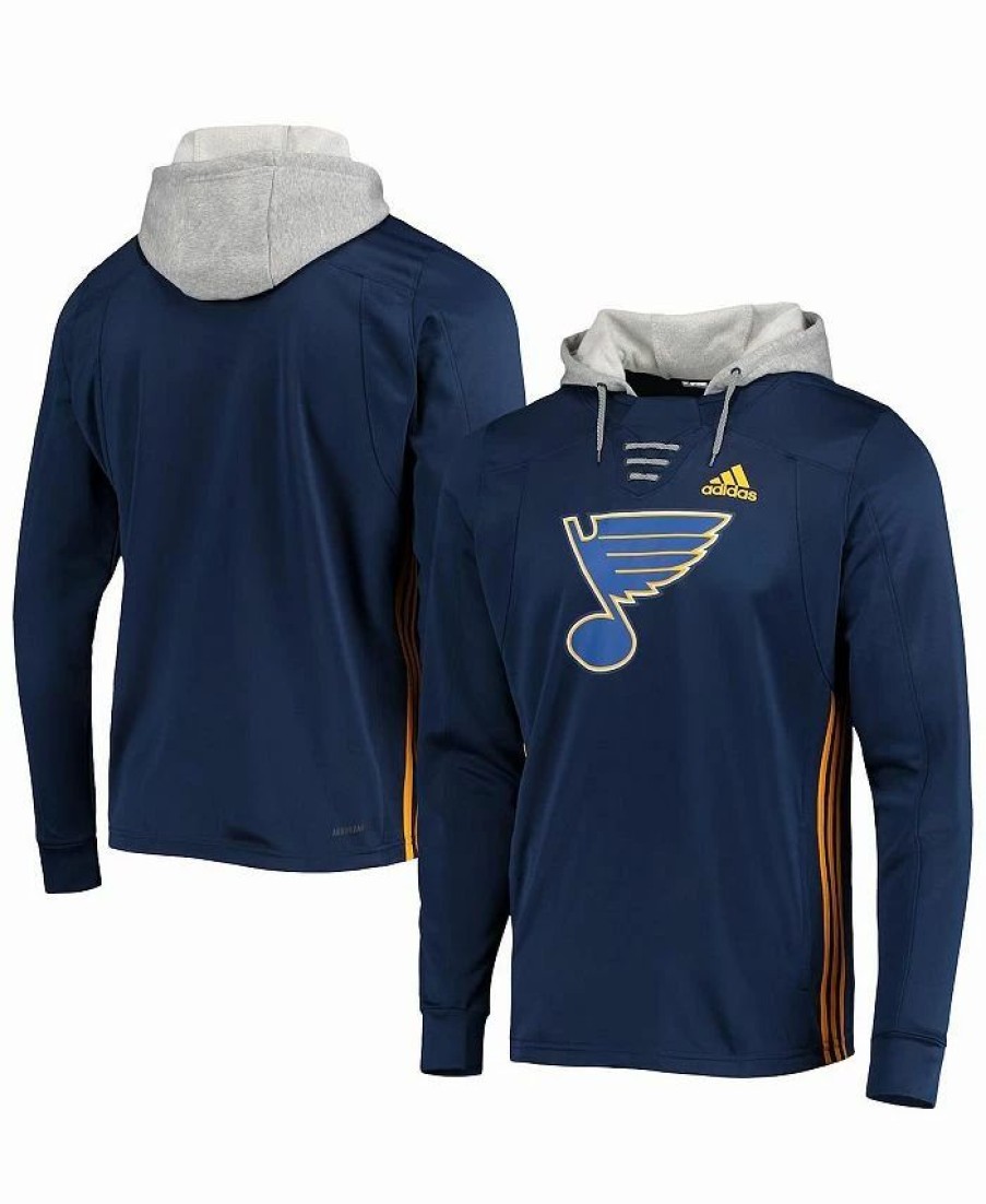 Sports Fan Shop * | Adidas Men'S St. Louis Blues Skate Lace Aeroready Pullover Hoodie Navy