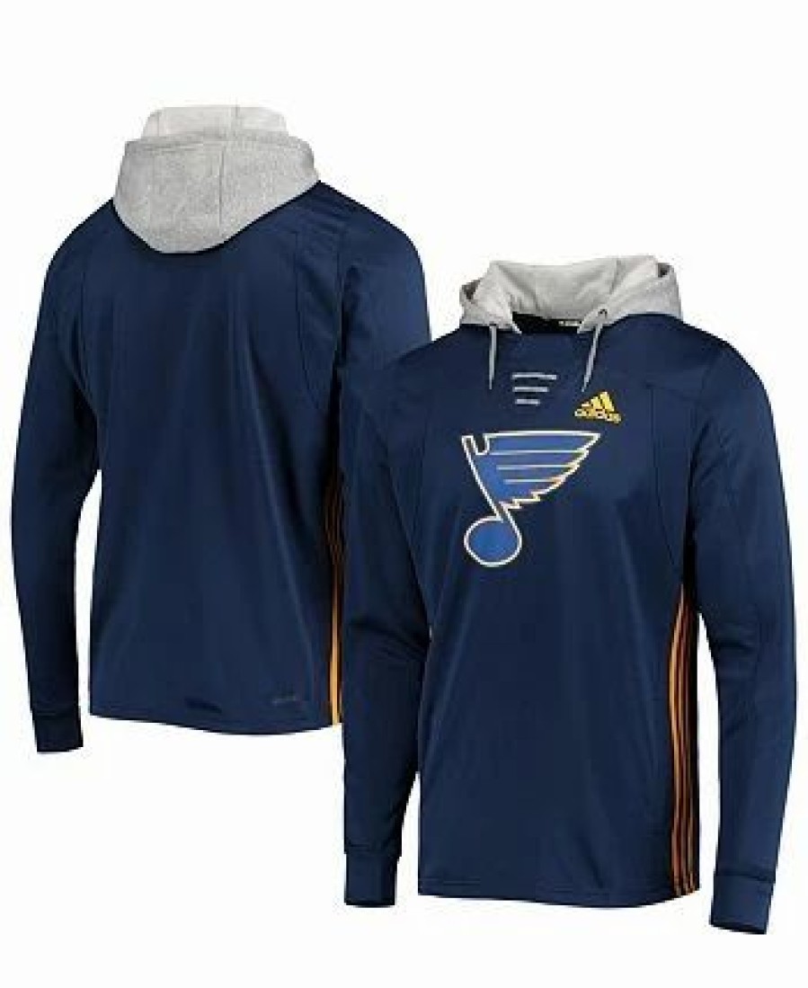 Sports Fan Shop * | Adidas Men'S St. Louis Blues Skate Lace Aeroready Pullover Hoodie Navy