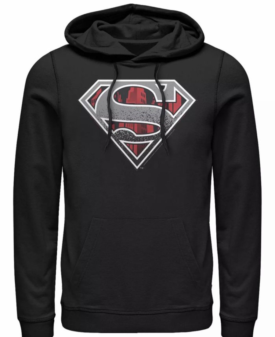 Hoodies & Sweatshirts * | Men'S Superman Concrete Logo Fleece Pullover Hoodie Black