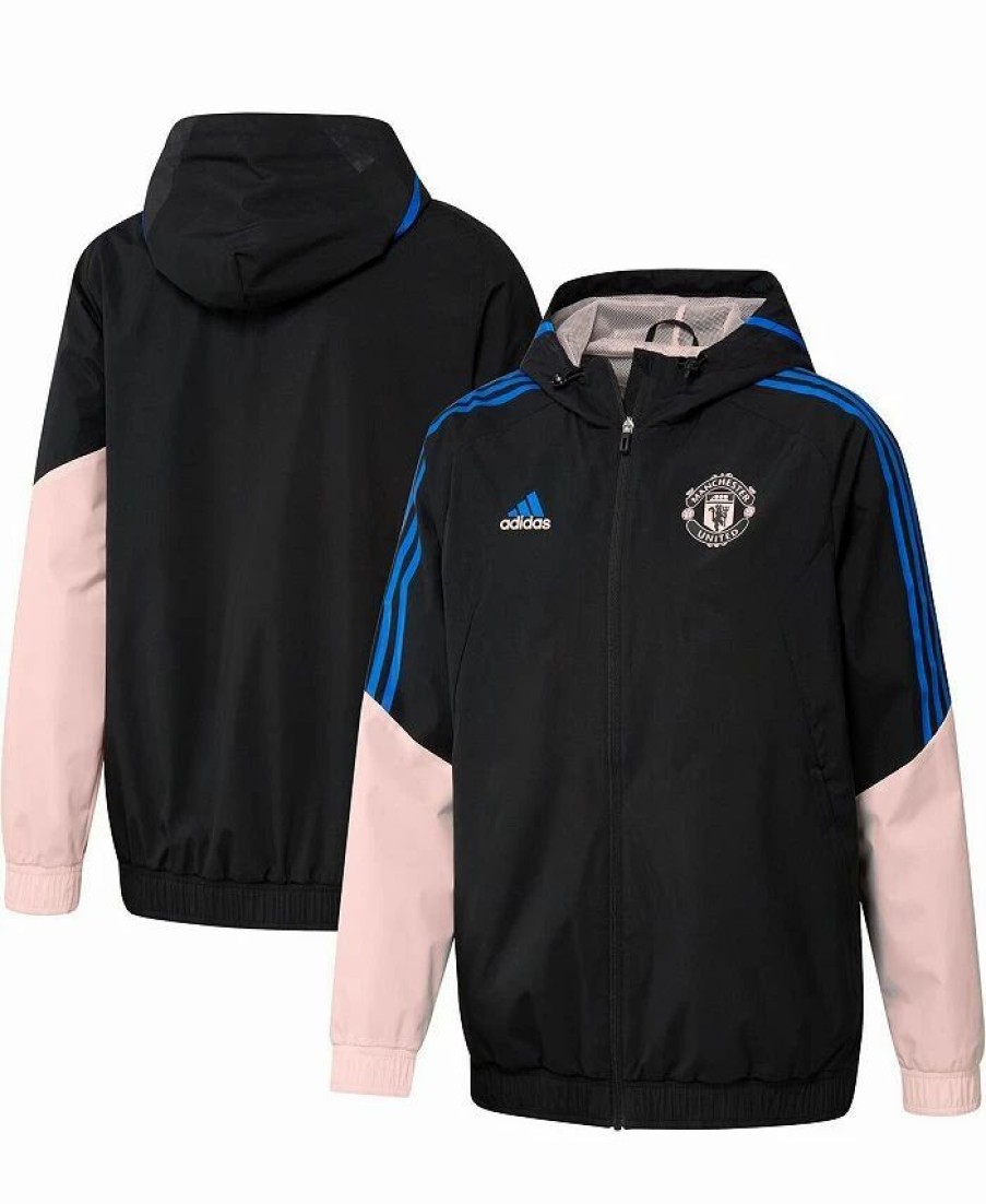 Sports Fan Shop * | Adidas Men'S Manchester United Training All-Weather Raglan Full-Zip Hoodie Jacket Black