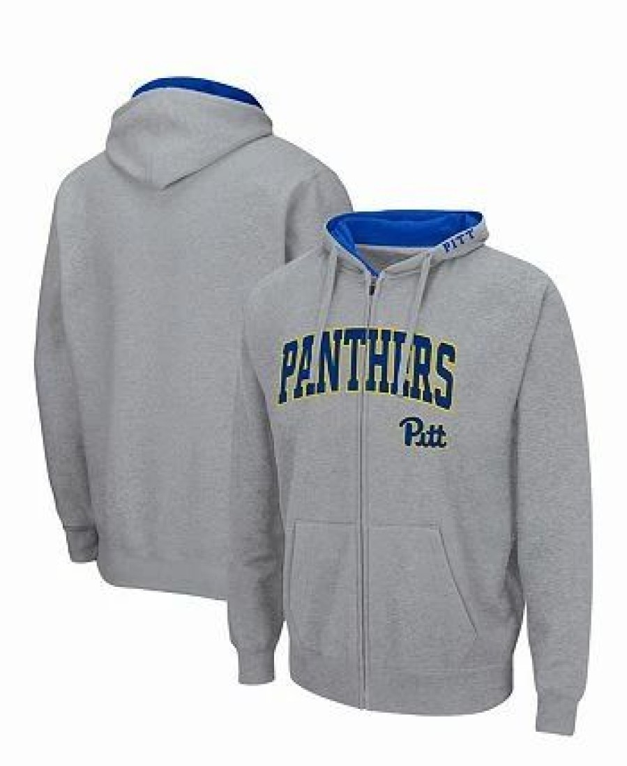 Sports Fan Shop * | Men'S Pitt Panthers Arch & Logo 3.0 Full-Zip Hoodie Heathered Gray