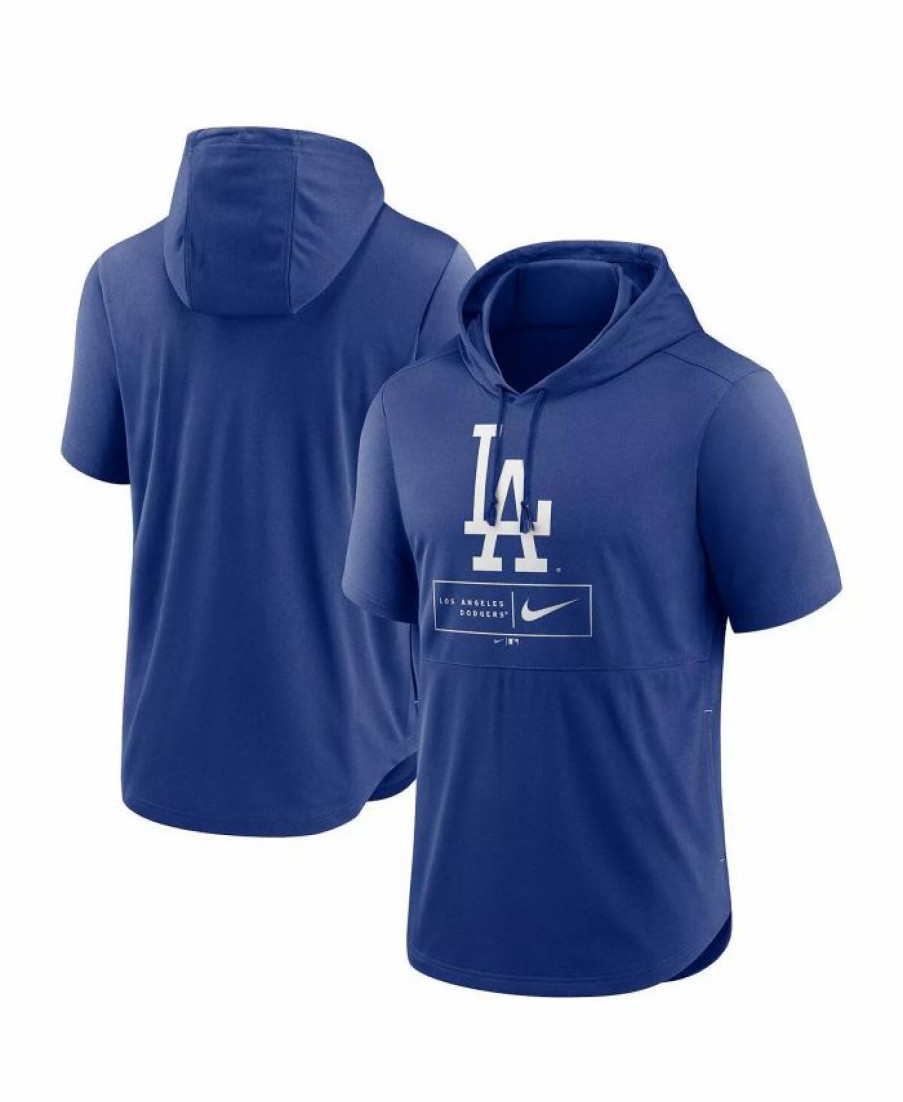 Sports Fan Shop * | Nike Men'S Los Angeles Dodgers Logo Lockup Performance Short-Sleeved Pullover Hoodie Royal