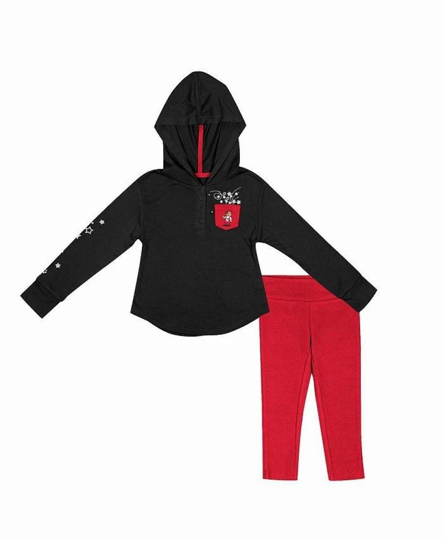 Sports Fan Shop * | Girls Toddler Nebraska Huskers Most Delightful Way Long Sleeve Hoodie T-Shirt And Leggings Set Black, Scarlet