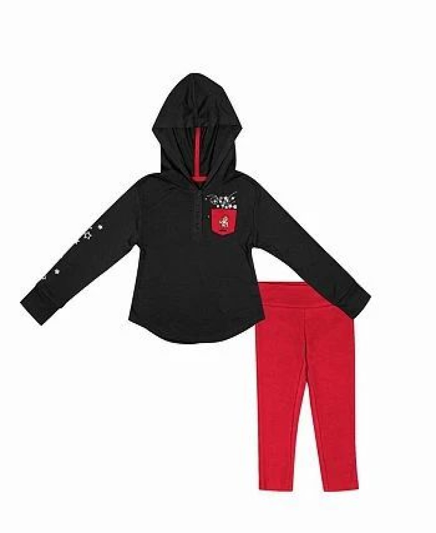 Sports Fan Shop * | Girls Toddler Nebraska Huskers Most Delightful Way Long Sleeve Hoodie T-Shirt And Leggings Set Black, Scarlet