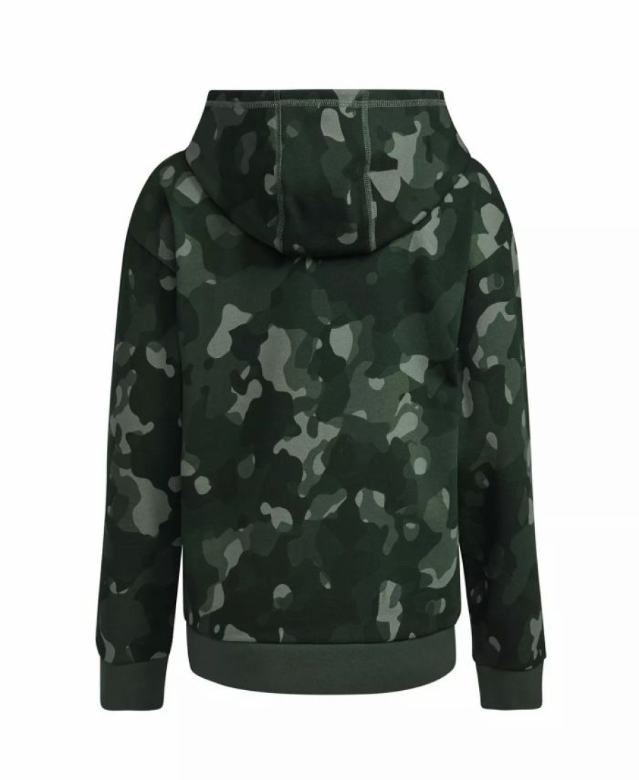 Kids * | Adidas Big Boys Long Sleeve Core Camo Allover Print Pullover Hoodie Green Oxide