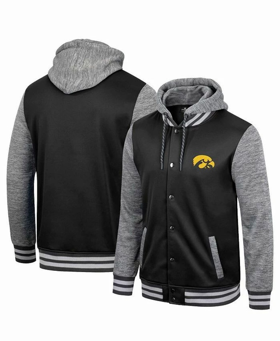 Sports Fan Shop * | Men'S Iowa Hawkeyes Robinson Hoodie Full-Snap Jacket Black