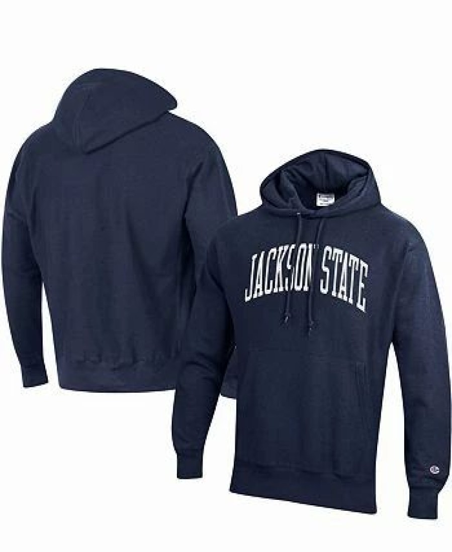 Sports Fan Shop * | Champion Men'S Jackson State Tigers Tall Arch Pullover Hoodie Navy