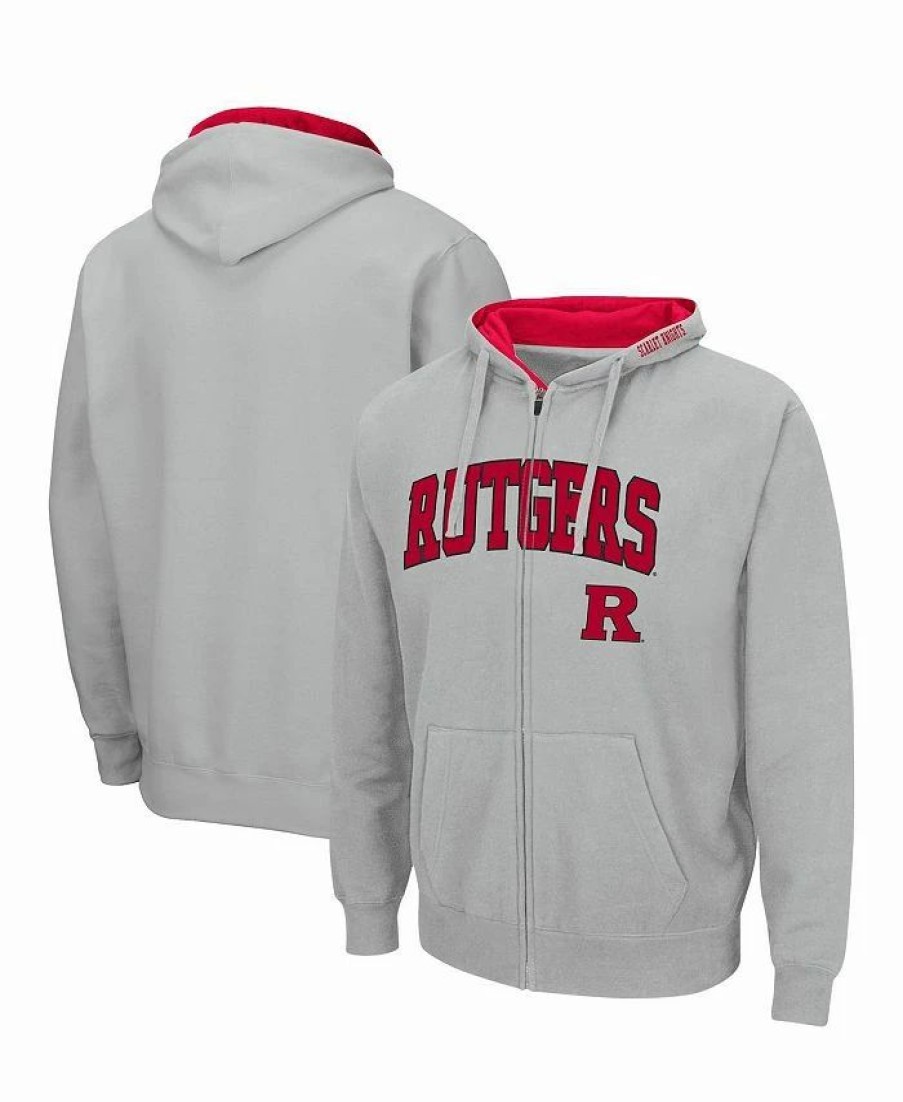 Sports Fan Shop * | Men'S Rutgers Scarlet Knights Arch Logo 3.0 Full-Zip Hoodie Gray