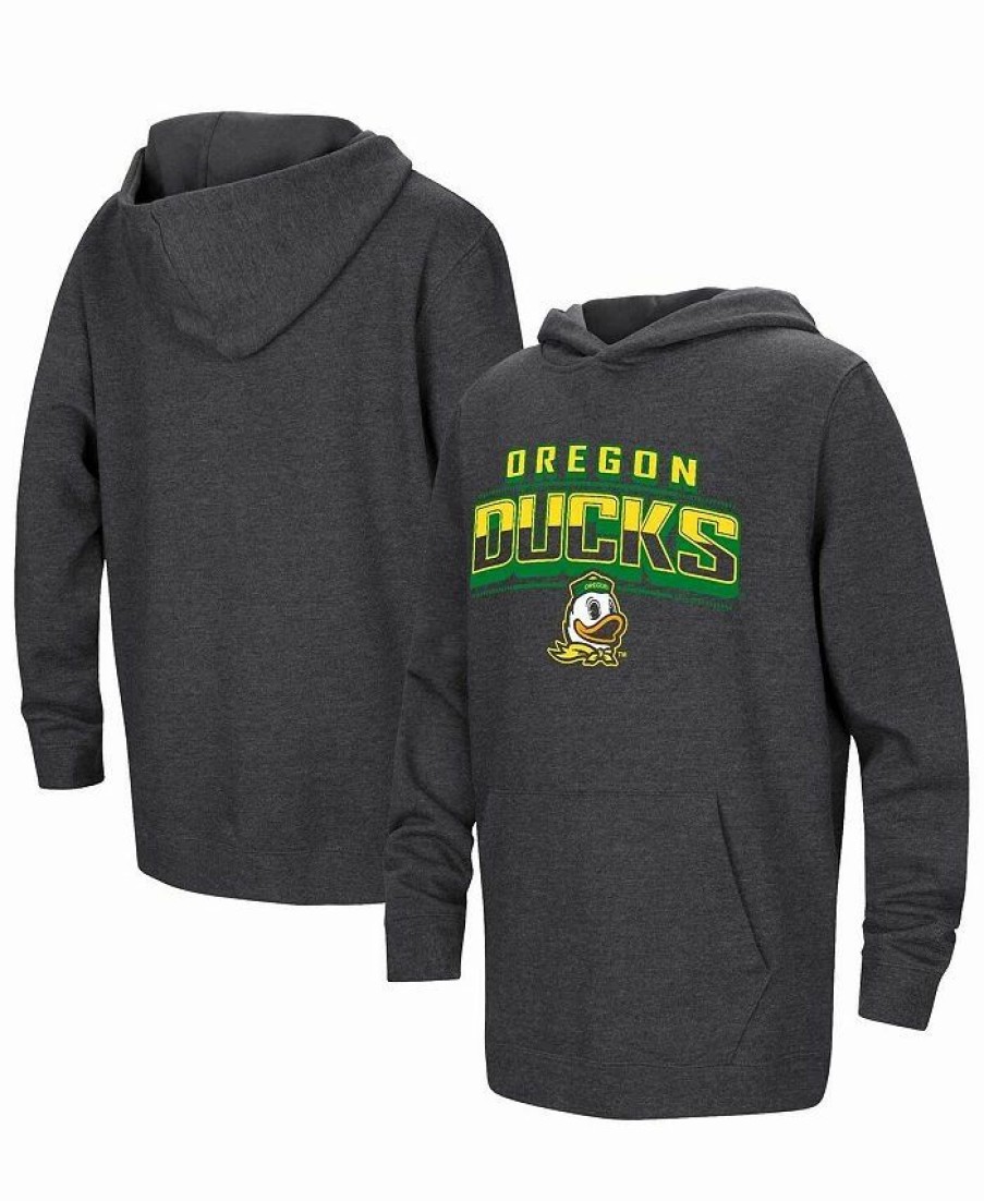 Sports Fan Shop * | Youth Boys Oregon Ducks Sunrise Core Pullover Hoodie Heather Black