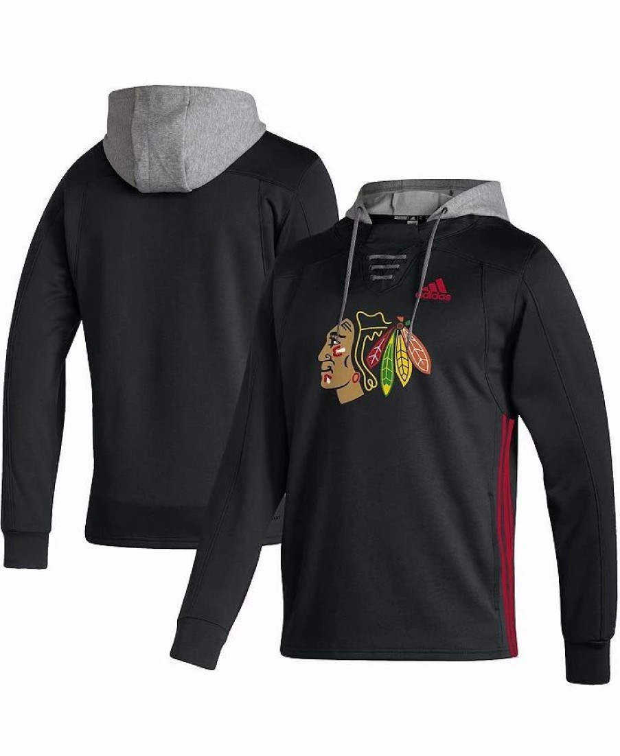 Sports Fan Shop * | Adidas Men'S Chicago Hawks Skate Lace Aeroready Pullover Hoodie Black